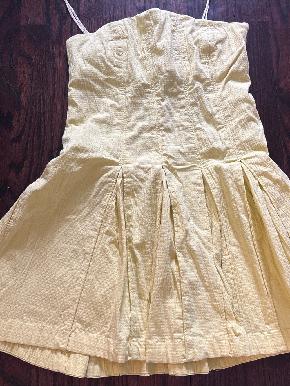 Free People Yellow Mini Dress with Pleated Skirt